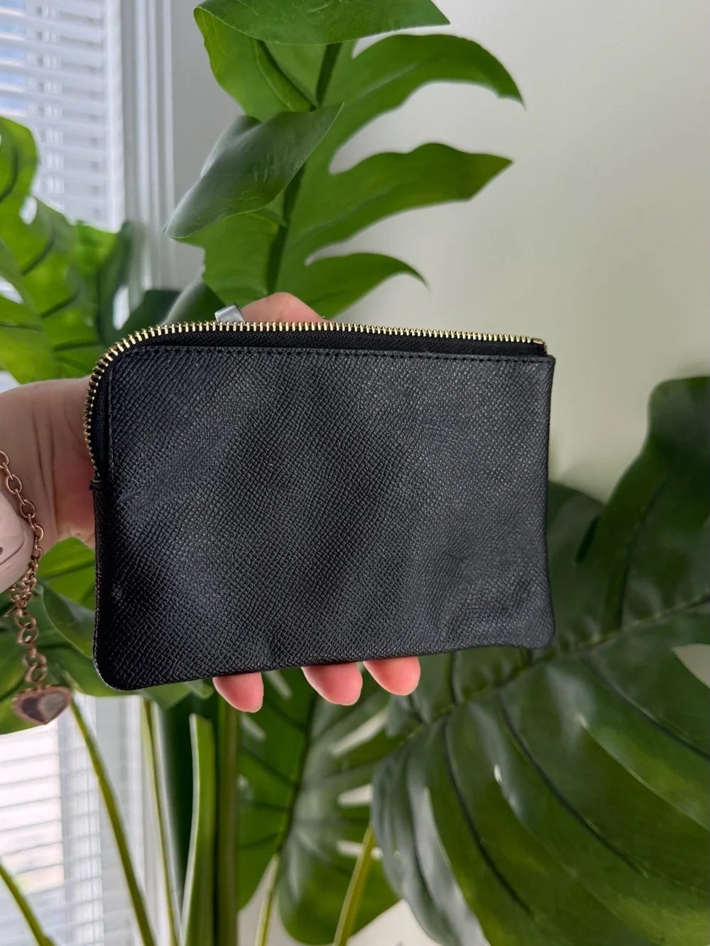 Coach Black Leather Zip Pouch with I Gold Hardware